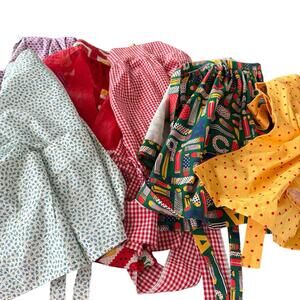 Lot Of Six Handmade Cotton Aprons 5 Half And 1 Maxi